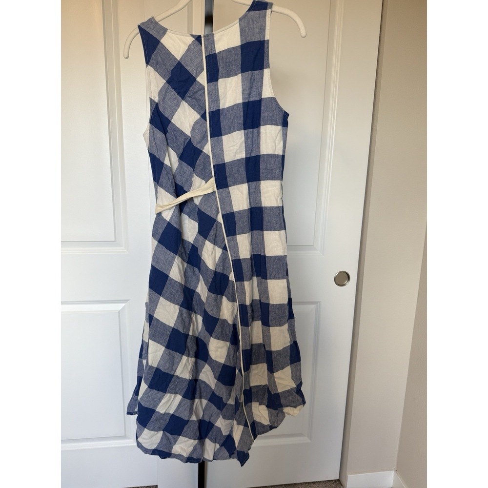 Anthropologie Maeve Belted Gingham Blue White Check Asymmetrical Dress Size S - Picture 4 of 4